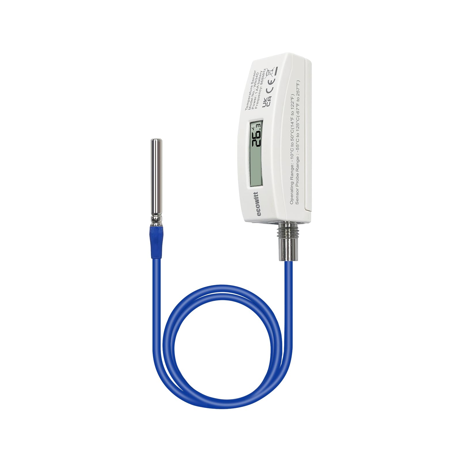 ECOWITT WN34D Termometro da piscina per la casa, sensore digitale di temperatura dell'acqua con display LCD, impermeabile, sensore con cavo da 3,28 piedi per piscine, vasche idromassaggio