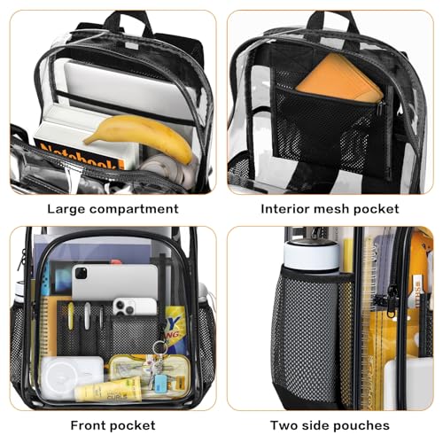 Image of PAMANO Clear Backpack Transparent Heavy Duty Bookbag See Through Bag for College Work Travel Security, Black XL