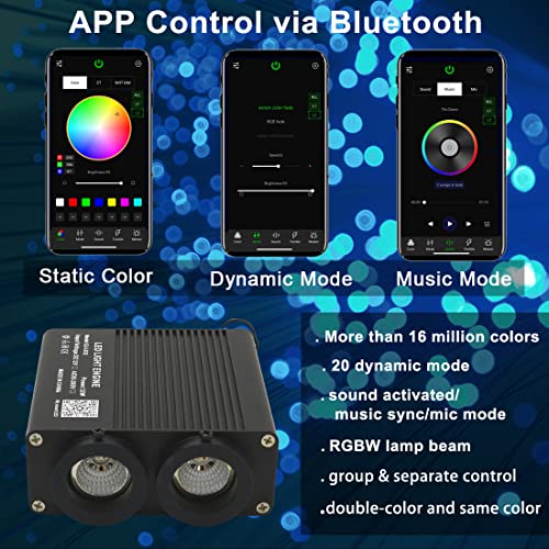 Image of AZIMOM Dual Color 32W Sound Activated Fiber Optic Light Source RGBW Light Box Engine Diver Bluetooth /RF Remote Control Music Sensor Mode for Car Home Star Ceiling Decoration