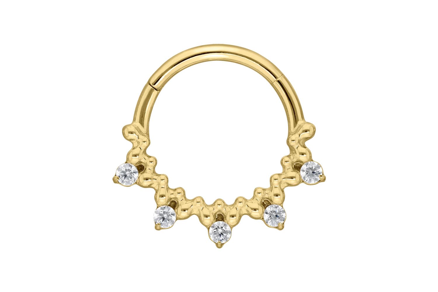 PIERCINGLINE Piercing Ring Titan Segmentring Clicker 5 KRISTALLE + KUGELN - Roségoldfarben, Schwarz, Goldfarben, Silberfarben