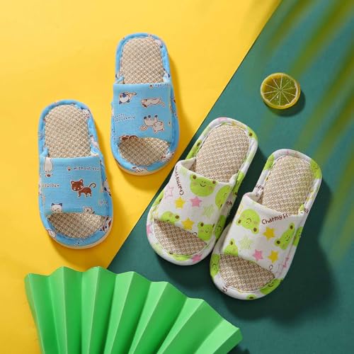 Kids House Slippers for Boys Girls Open Toe Cotton Linen Comfort Slip On Indoor Home Flat Toddler Slippers Size 12 133