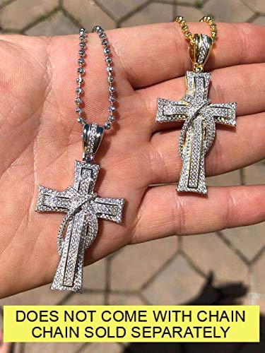 HarlemBling Solid 925 Sterling Silver Iced Cross Pendant - Men's - 2.25" - Fits Up To 5mm Chains!4
