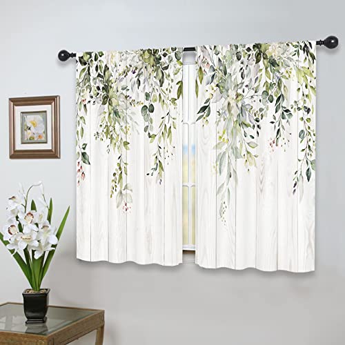 Riyidecor Green Eucalyptus Leaves Kitchen Curtains 27.5 X 39 Inch Flower Watercolor Floral Spring Botanical Rod Pocket Plant Farm Pattern Cafe Curtains Herb Living Room Window Drapes Treatment Fabric #TOP3