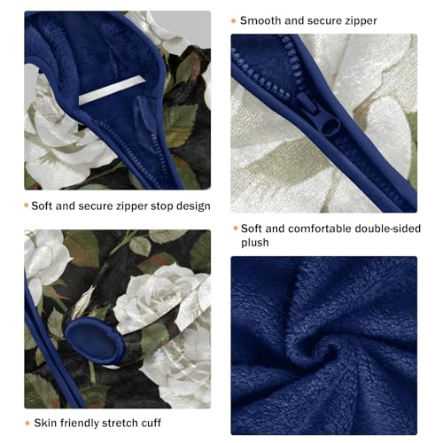 Elegant White Roses on Black Toddler Fleece Jacket Girl Boys Hooded Fleece Jacket Coat Warm Outwear Zip-up 3-10T3