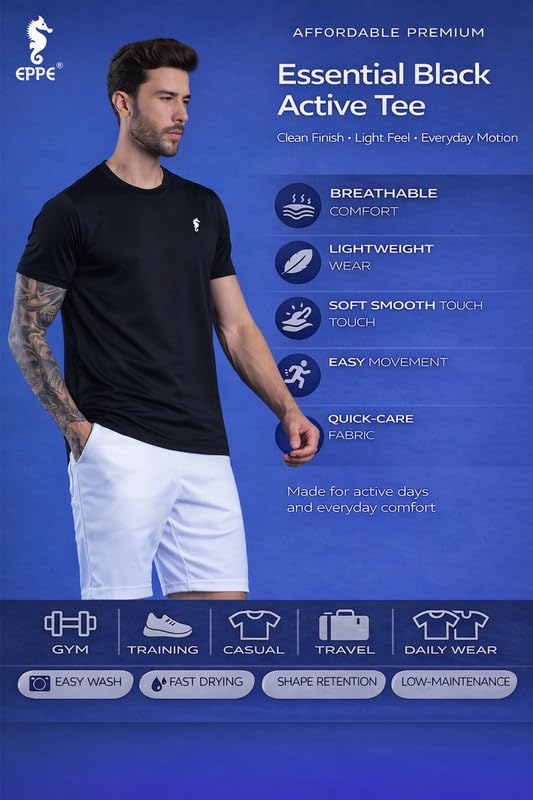 Image of EPPE Men's Round Collar T-Shirt | Regular & Dry Fit Summer Stylish Casual Tee | Polyester Half Sleeve T-Shirts for Men.