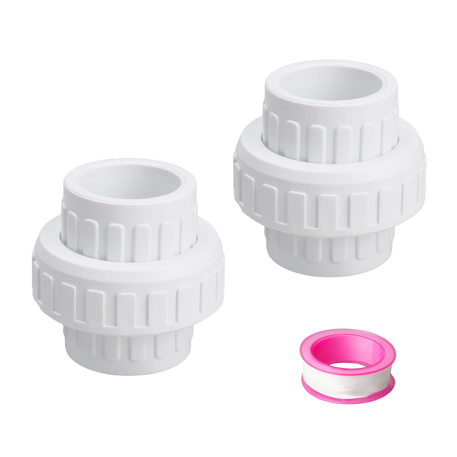 1-1/2" PVC Union Coupling Pipe Fitting (Socket x Socket), 2.5 Inch PVC Adapter Schedule 40, EPDM O-Ring, White 2 Pack