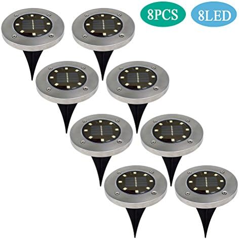 YUELGUANG Pack of 8 8LED Solar Powered Garden Lamps Water-Resistant Ground Lights Dark Sensing Landscape Lights for Garden Lawn Pathway Yard Driveway Patio Deck Fence Walkway Pool Area (Warm White)