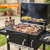 LIFERUN Grill na węgiel drzewny z pokrywką XXL, wózek na węgiel drzewny z wodoszczelną osłoną, kółkami, rusztem do grillowania, termometrem i składanymi półkami, duży wózek na węgiel na kemping, do