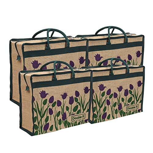 Image of DOUBLE R BAGS Jute Eco-Friendly Tote Bag: Stylish, Spacious, and Sustainable - Perfect for Everyday Errands and Adventures. (Pack of 4)