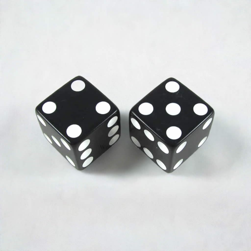 Black Opaque Dice with White Pips D6 25mm (1in) Pack of 2 Koplow Games
