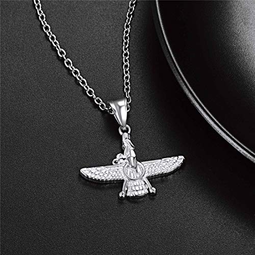 U7 Farvahar Pendant Chain Stainless/Black Gun/18K Gold Plated Symbol Iran Persian Gift Necklace, Customizable2