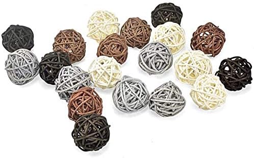 Worldoor 20 Pieces Wicker Rattan Balls Decorative Orbs Vase Fillers for Craft, Party, Valentine's Day, Wedding Table Decoration, Baby Shower, Aromatherapy Accessories (White Black Gray Brown, 2 Inch)