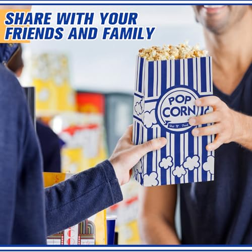 Image of Leinuosen 200 Pcs Paper Popcorn Bags Bulk 2 oz Large Flat Bottom Boxes Disposable Container Sleeve Movie Night Popcorn Bucket for Retro Movie Themed Party Carnival Supplies (Dark Blue)