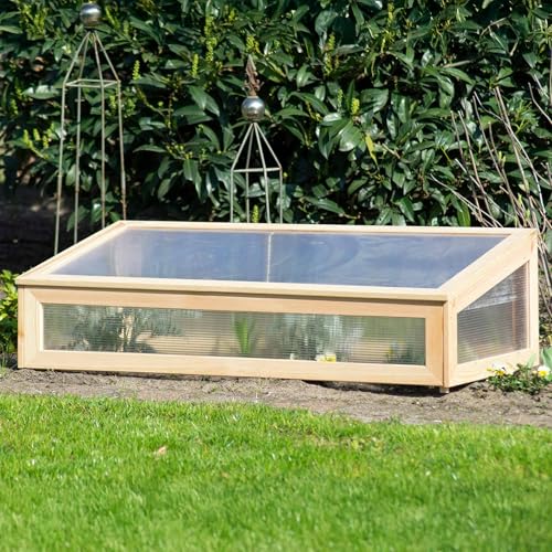 dobar® 58402FSC Frühbeet-Aufsatz | Anzucht Aufsatz für Hochbeete oder Gartenboden | Anzuchtkasten Massivholz | Frühbeet-Kasten für Gemüse/Salate/Beeren | Gewächshaus | 128 x 67 x 31,5 cm | Natur