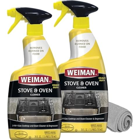 Weiman Heavy Duty Stove and Oven Cleaner and Degreaser for Glass, Ceramic Cooktops, BBQ grill grates - 2 Pack, 24 Oz w/MicroFiber Towel Cover
