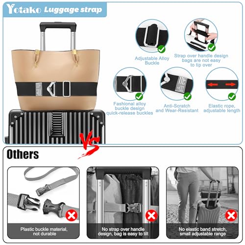 Image of Yotako Luggage Strap for Suitcases, 2-in-1 Travel Belt for Luggage Straps, Add a Bag Over Handle Adjustable Luggage Belt, Elastic Suitcase Strap for Airport Travel Accessories (Black)