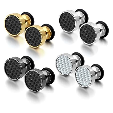 Cupimatch Cool 10mm Mens Stainless Steel Stud Earrings Women Piercing Ear Plug Tunnel Set of 4 Pairs (4 Pairs 10mm) Cover