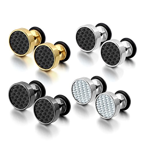 Cupimatch 4 Pairs Stainless Steel Women Stud Earrings for Men Cool Ear Plugs Piercings (4 pairs)