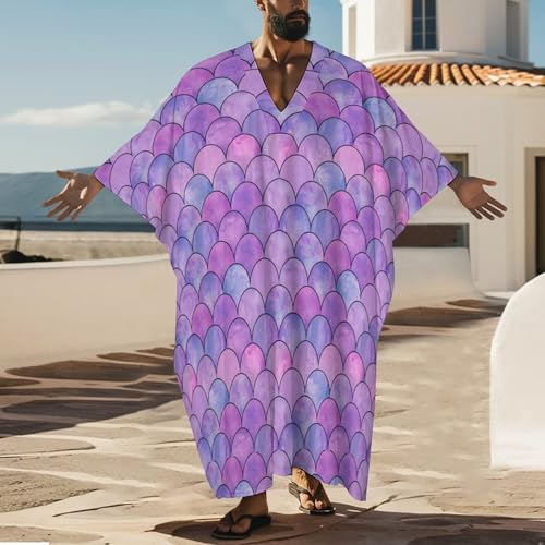 Mermaid Fish Scales Pattern Men's V-neck Robe Middle East Arabian Robe Butterfly Sleeves Kaftan2