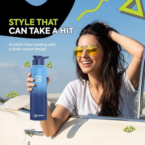 Image of Water Bottle 1 ltr Stainless Steel Sports /Fridge Bottle with Sipper Cap (Pack of 2)| 1-Year Warranty | Single Wall | For Home, Office, Gym | Craft Pro 950ml | Blue-Denim Blue Ombre