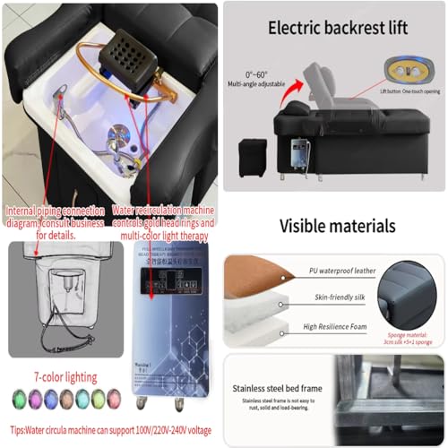 CHEEMHOM Massage Shampoo Bed,LED Massage Table with Black Luxury Modern Style,Supports Water Circulation|Fumigation|Light Therapy Massage Table for Spa Beauty Salon - Image 4