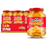 La Costeña Sliced Habanero Pepper for Mexican Food, Mango Habanero Salsa, Guacamole, Enchiladas, Spicy Nacho & Taco Toppings - Hot Pickled Vegetables - 10x Spicier than Jalapeños - 7.4 oz, 12 Pack