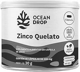 Zinco Quelato 500mg 60 Cápsulas Ocean Drop Suplemento Mineral em Cápsulas