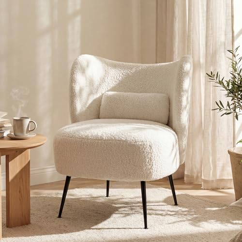 Boucle Accent Chair, Modern Upholstered Sherpa Single Sofa Chair ...