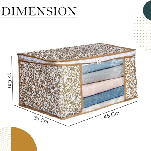 Image of Ai Ankit International Non-Woven Saree Covers With Zip | Set Of 3 Clothes Cover Bags - Storage Organizer For Saree | Shirts | Salwar Suit | Lehenga - Dress Organizer For Wardrobe, 22 Cm, Beige, 32 Cm
