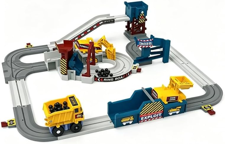 Interactive Electric Quarry Adventure Train & Track Set - Modular Snap Tracks with Motorized Truck Moving Conveyor Forklift Station STEM Construction Т𝐨𝐲 Gift for Kids Boys Girls Age 3+