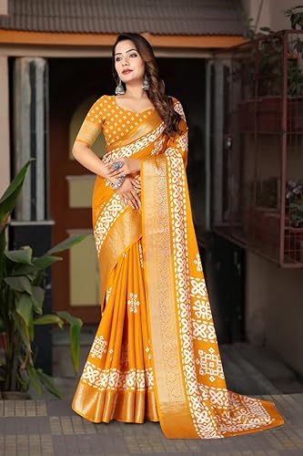 Image of Dola Silk Saree with Blouse Piece Intricate White Art Print and Zari Border | Perfect for Festive Occasions | Dola Silk | Silk Saree | Cotton Silk Saree | Silk Saree Collection.
