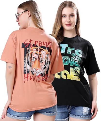 Image of London Hills Women's Cotton Blend Oversized Fit Oversized Tshirt || Oversized Tshirt- Pack of 2