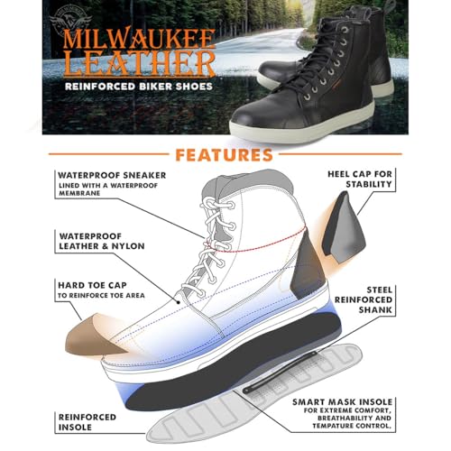 Milwaukee Leather MBM9004WP Men's Waterproof Black Leather Motorcycle Reinforced Street Riding Shoes w/Ankle Support2