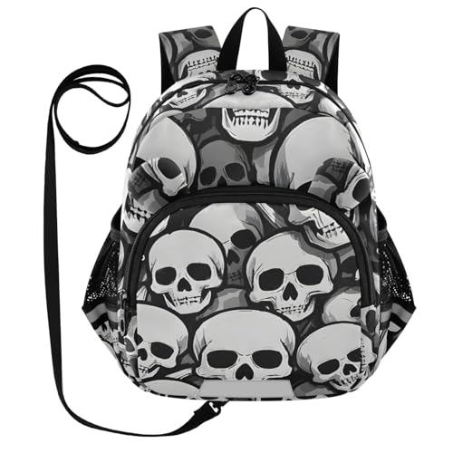Kid's Backpack for Boys & Girls Toddler Bag Many Skull Backpack with Safety Leash