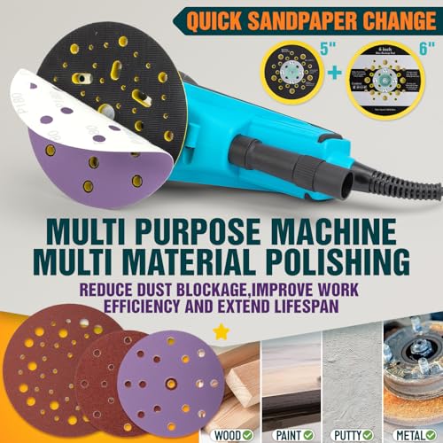 Image of Autolock Electric Random Orbital Sander, 350W Brushless Motor with 5 & 6 Inch pads, 10000RPM Electric Palm Sander for Woodworking, Sanding and Polishing ((1pcs))