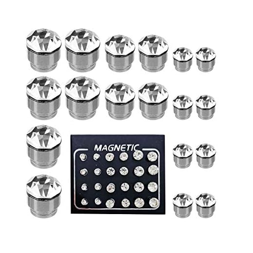 FHJEWE 24 Pieces Magnetic Fake Plug Lot Fake Gauges Ear Studs Round Rhinestone Stud Earring Mix Gauges Look(12 Pairs White)