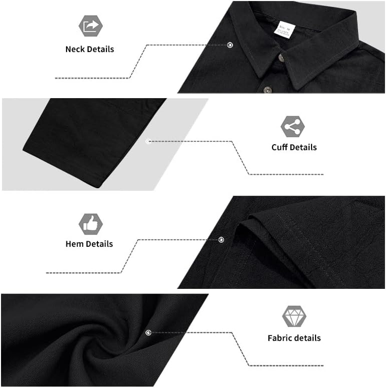 Men’s Linen Polo Shirts Long Sleeve Yoga Tops Casual Summer Hippie Beach T-Shirts - Image 6