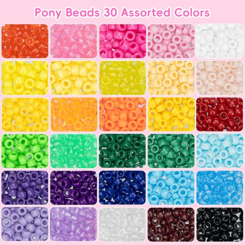 Image of 30 Colors Pony Beads Bulk for Bracelet Making Kit-Individually Wrapped
