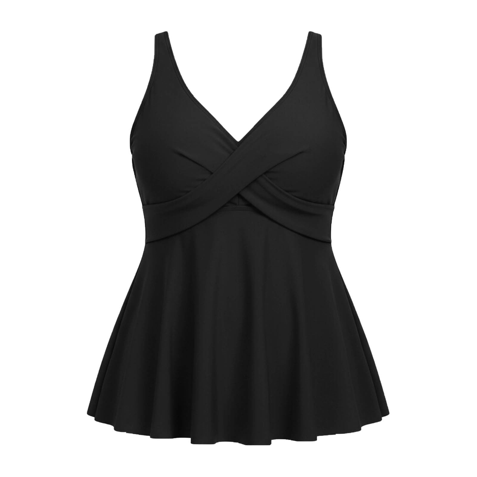 Costume Due Pezzi Curvy da Bagno Tankini con Gonna fluida Taglie Forti, Tinta Unita, Top Spiaggia Mare Donna