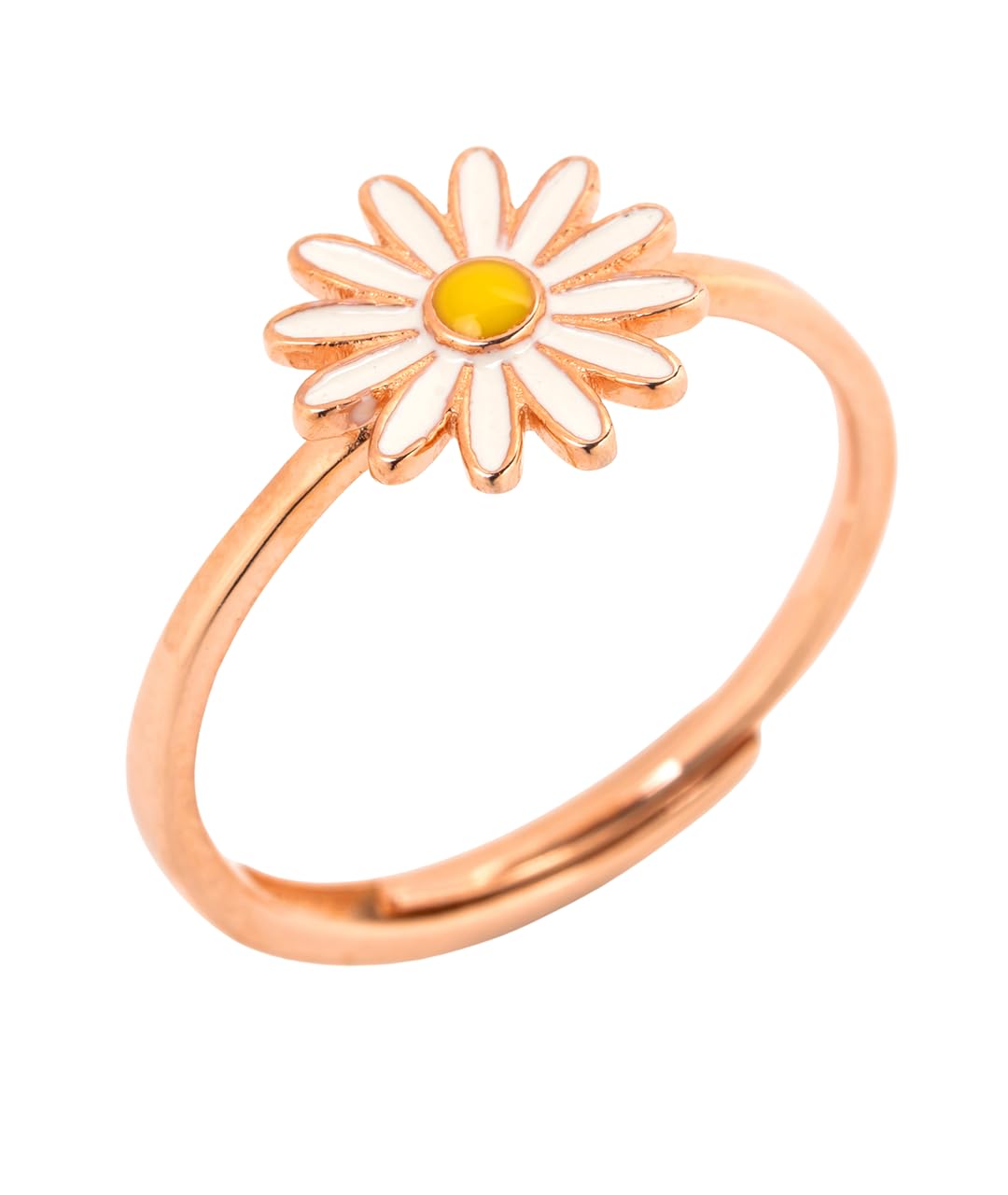 Sterling Silver 925 Daisy Flower Ring, Rose Gold Finish, Adjustable, Everyday Wear