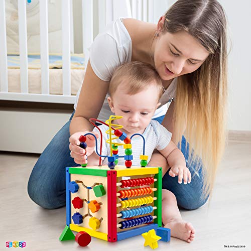 Play22 6013 Wooden Activity Play Cube 6 In-1 For Baby With Removable Bead Maze thumb #2