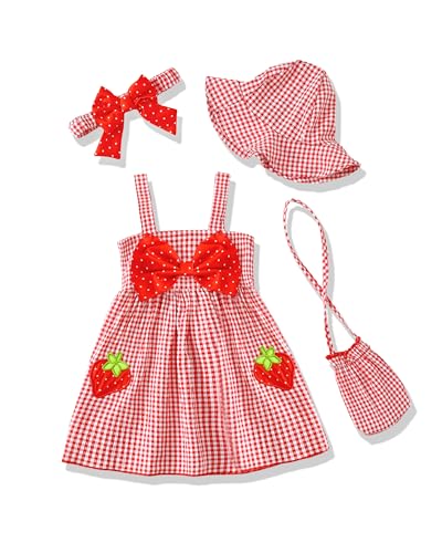 Image of SODLON Toddler Girl Summer Dress Infant Baby Girl Casual Clothes Sleeveless Bowknot Beach Sundress with Hat