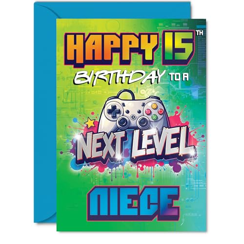 Giftzie Playful 15th Birthday Card for Niece, Level Up Their Big Day
