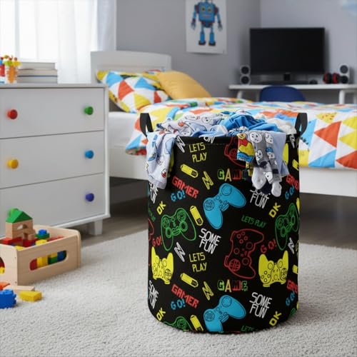 Image of Baby Laundry Basket Baby Nursery Hamper Kids Laundry Basket Toy Storage Bin for Boys Room Decor Gift Baskets for Bedroom Bathroom(Game)