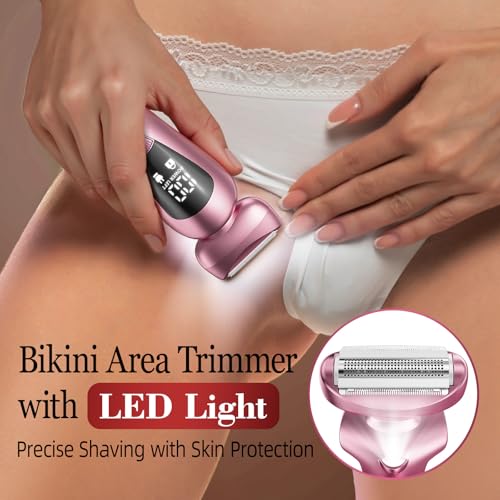 Image of Cordless Electric Razors for Women: Rechargeable Painless Bikini Trimmer for Body Hair - IPX7 Waterproof Shaver with LED Display for Face /Underarm /Leg Soft Pink