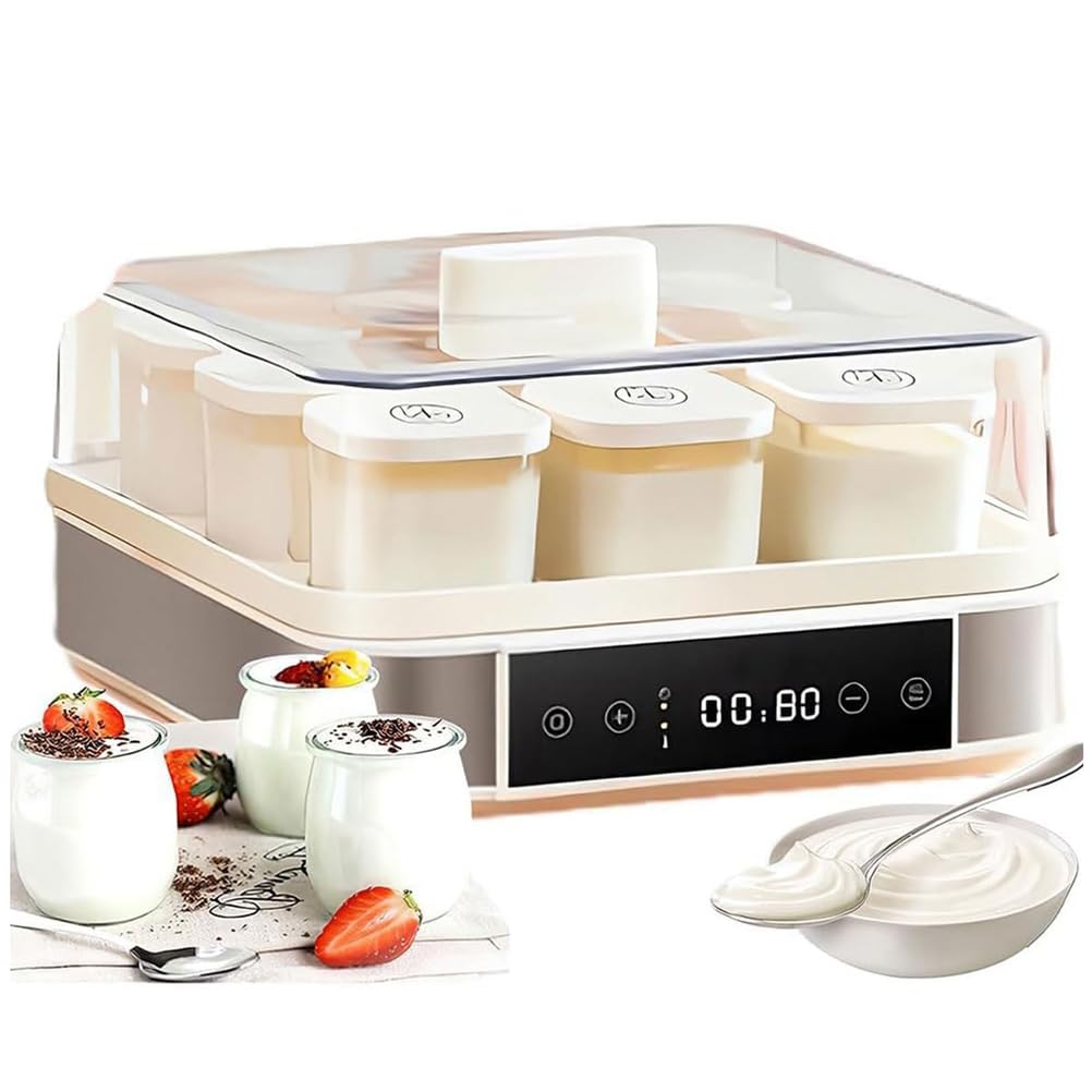 Yogurtiera Automatica Digitale con Vasetti in Vetro | Con controllo regolabile di temperatura e tempo; per yogurt biologico fatto in casa, formaggio e natto