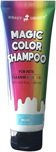 Crazy Liberty Champús de color mágico (azul). Champú semipermanente para colorear el cabello de mascotas, champú seguro y suave de tinte para el
