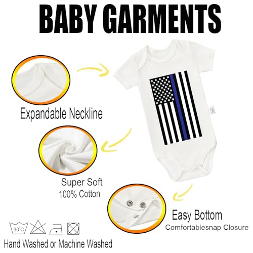 Thin Blue Line Bodysuit, Police American Flag Infant Newborn Cotton Romper Short Sleeve Jumpsuit Outfits 0-24 Months3