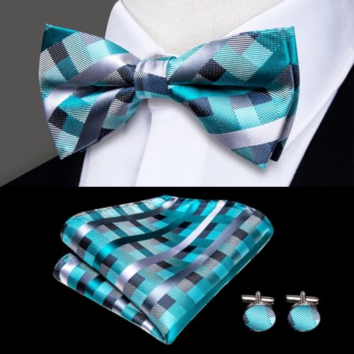 Image of Hi-Tie Men Suspender Bowtie Set Suspenders Pre-tied Bow Tie Pocket Square Cufflinks Adjustable Y Shape 6 Clips Braces Tuxedo