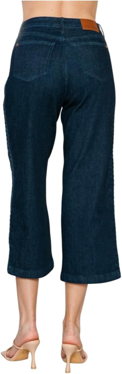 Judy Blue Side Seam Braid Detail Crop Wide Leg Jeans- Ivory Gem